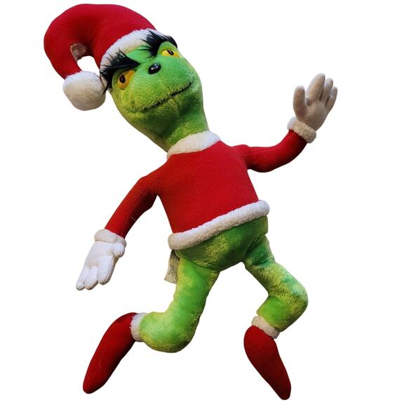 Vintage 1983 Coleco Dr Suess Santa Grinch Plush with Bushy Eyebrows Hard Eyes - Picture 2 of 16